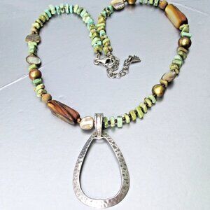 Silpada N 1786 Green Howlite Pearl Sterling Silver Teardrop Pendant Necklace